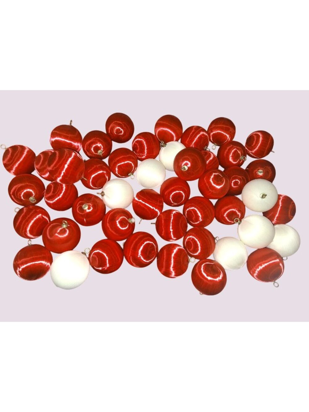 Vintage Red White Plastic Christmas Ornaments Set Of 46 For Tree Satin Silk